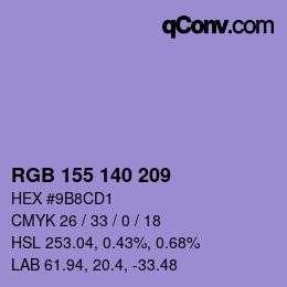 カラーコード: RGB 155 140 209 | qconv.com