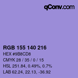Color code: RGB 155 140 216 | qconv.com