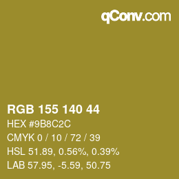 颜色代码: RGB 155 140 44 | qconv.com
