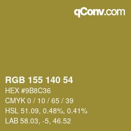 颜色代码: RGB 155 140 54 | qconv.com