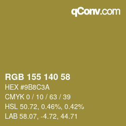 Color code: RGB 155 140 58 | qconv.com