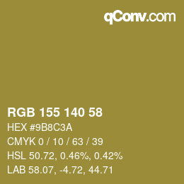 Color code: RGB 155 140 58 | qconv.com