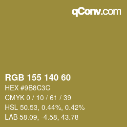 Color code: RGB 155 140 60 | qconv.com