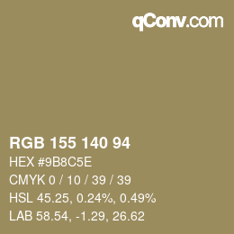 颜色代码: RGB 155 140 94 | qconv.com