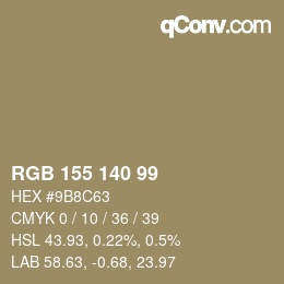 カラーコード: RGB 155 140 99 | qconv.com