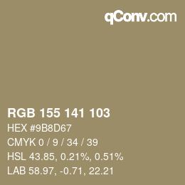 カラーコード: RGB 155 141 103 | qconv.com