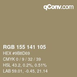 Color code: RGB 155 141 105 | qconv.com