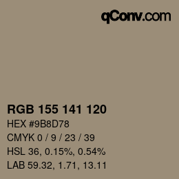 颜色代码: RGB 155 141 120 | qconv.com