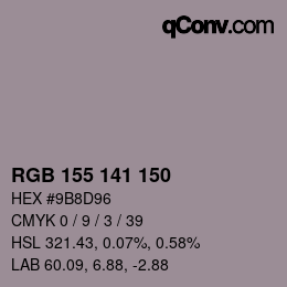 颜色代码: RGB 155 141 150 | qconv.com