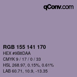 颜色代码: RGB 155 141 170 | qconv.com