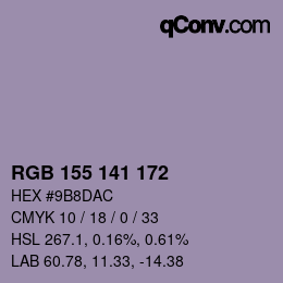 カラーコード: RGB 155 141 172 | qconv.com