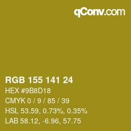 カラーコード: RGB 155 141 24 | qconv.com