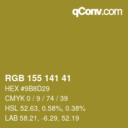 颜色代码: RGB 155 141 41 | qconv.com