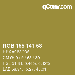 Color code: RGB 155 141 58 | qconv.com