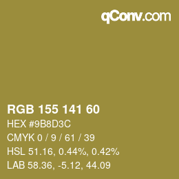 颜色代码: RGB 155 141 60 | qconv.com