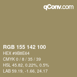 颜色代码: RGB 155 142 100 | qconv.com