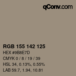 Farbcode: RGB 155 142 125 | qconv.com