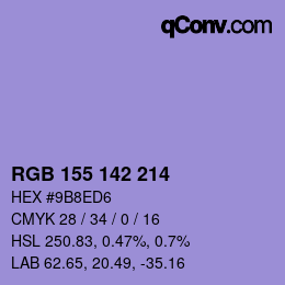 カラーコード: RGB 155 142 214 | qconv.com