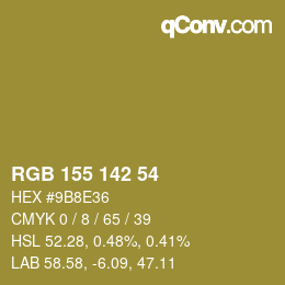 Color code: RGB 155 142 54 | qconv.com