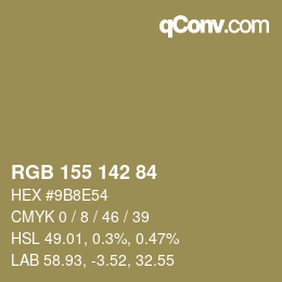 Color code: RGB 155 142 84 | qconv.com