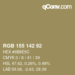 Color code: RGB 155 142 92 | qconv.com