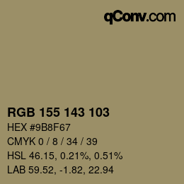 Color code: RGB 155 143 103 | qconv.com