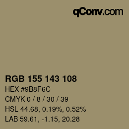 Color code: RGB 155 143 108 | qconv.com