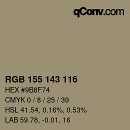 颜色代码: RGB 155 143 116 | qconv.com