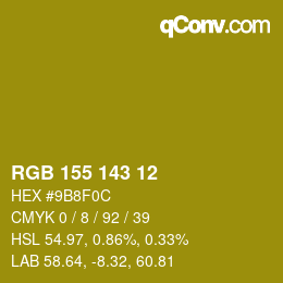 カラーコード: RGB 155 143 12 | qconv.com
