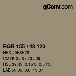 カラーコード: RGB 155 143 120 | qconv.com