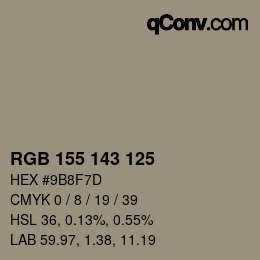 Color code: RGB 155 143 125 | qconv.com