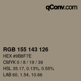 カラーコード: RGB 155 143 126 | qconv.com