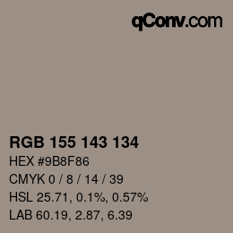 Color code: RGB 155 143 134 | qconv.com