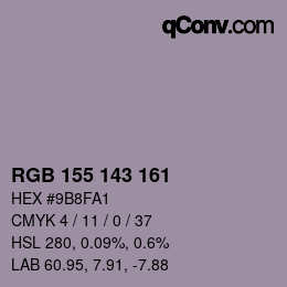 カラーコード: RGB 155 143 161 | qconv.com