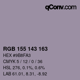 カラーコード: RGB 155 143 163 | qconv.com