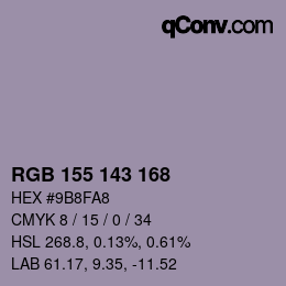 カラーコード: RGB 155 143 168 | qconv.com