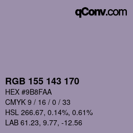 カラーコード: RGB 155 143 170 | qconv.com
