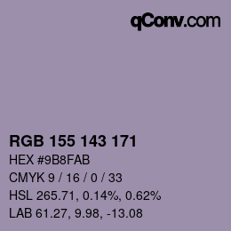 カラーコード: RGB 155 143 171 | qconv.com
