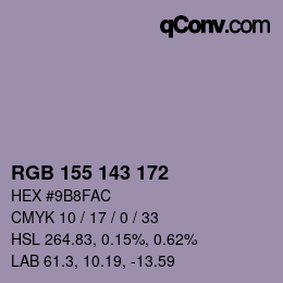 Color code: RGB 155 143 172 | qconv.com