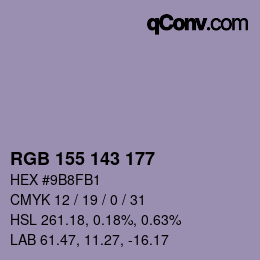 Color code: RGB 155 143 177 | qconv.com