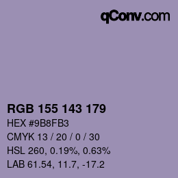 颜色代码: RGB 155 143 179 | qconv.com