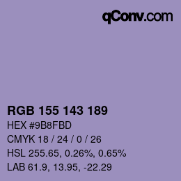 颜色代码: RGB 155 143 189 | qconv.com