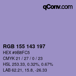 カラーコード: RGB 155 143 197 | qconv.com