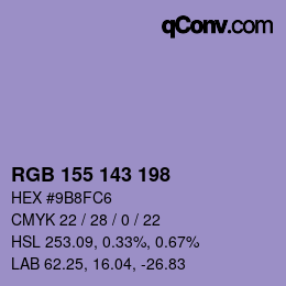 カラーコード: RGB 155 143 198 | qconv.com