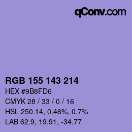 颜色代码: RGB 155 143 214 | qconv.com