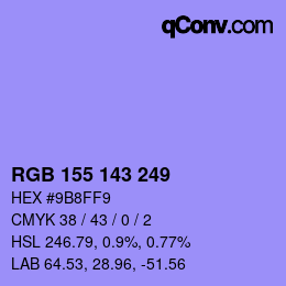 Color code: RGB 155 143 249 | qconv.com