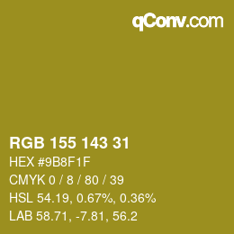 カラーコード: RGB 155 143 31 | qconv.com