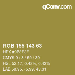 カラーコード: RGB 155 143 63 | qconv.com