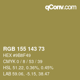 Color code: RGB 155 143 73 | qconv.com