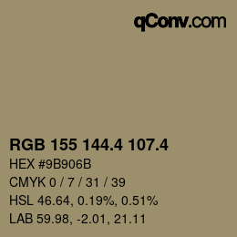 カラーコード: RGB 155 144.4 107.4 | qconv.com